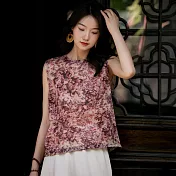 【初色】氣質風柔軟拼色印花圓領無袖綁帶蝴蝶結背心上衣女上衣-粉色-13157(M-XL可選) M 粉色