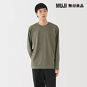 【MUJI 無印良品】男天竺圓領長袖T恤 M 煙燻綠