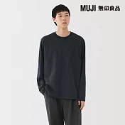 【MUJI 無印良品】男天竺圓領長袖T恤 M 暗藍橫紋
