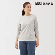 【MUJI 無印良品】女天竺船領七分袖T恤 S 淺灰