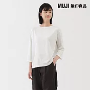 【MUJI 無印良品】女天竺船領七分袖T恤 L 白色