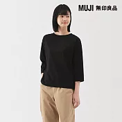 【MUJI 無印良品】女天竺船領七分袖T恤 S 黑色