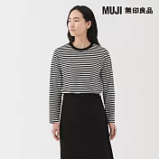 【MUJI 無印良品】女天竺圓領長袖T恤 S 黑橫紋