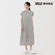 【MUJI 無印良品】女涼感短袖洋裝 L 灰直紋