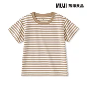 【MUJI 無印良品】幼兒容易穿脫天竺圓領短袖T恤 80 淡棕橫紋