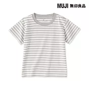 【MUJI 無印良品】幼兒容易穿脫天竺圓領短袖T恤 80 灰橫紋