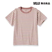 【MUJI 無印良品】兒童天竺圓領短袖T恤 110 煙燻粉橫紋