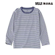 【MUJI 無印良品】兒童棉天竺圓領長袖T恤 110 藍橫紋