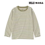 【MUJI 無印良品】兒童棉天竺圓領長袖T恤 110 卡其綠橫紋