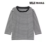 【MUJI 無印良品】幼兒容易穿脫棉天竺圓領長袖T恤 80 黑橫紋