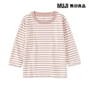 【MUJI 無印良品】幼兒容易穿脫棉天竺圓領長袖T恤 80 粉紅橫紋