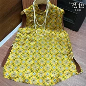 【初色】中式優雅風拼色印花圓領無袖盤扣背心上衣女上衣-黃色-13188(M-2XL可選) M 黃色