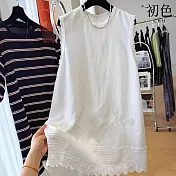 【初色】氣質風蕾絲花邊菱格鏤空圓領無袖連身裙連身短裙連身洋裝-白色-13675(M-2XL可選) M 白色