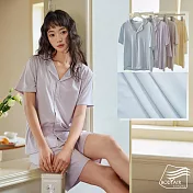【BODYAIR】涼滑感蠶絲短袖睡衣套裝(家居.居家服.居家褲.CASUAL) M 紫