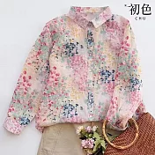 【初色】棉麻風碎花單排釦寬鬆薄款長袖襯衫上衣女上衣-花色-10537(M-2XL可選) M 花色