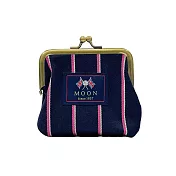 【日本丸真】MOON 英倫風復古雙扣零錢包  藍底粉條紋  藍底粉條紋