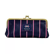 【日本丸真】MOON 英倫風復古雙扣筆袋   藍底粉條紋  藍底粉條紋