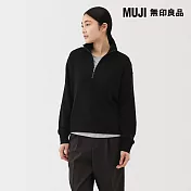 【MUJI 無印良品】女鬆餅紋半拉鍊圓領衫 M 黑色