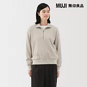 【MUJI 無印良品】女鬆餅紋半拉鍊圓領衫 XL 粉米