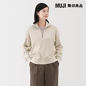 【MUJI 無印良品】女鬆餅紋半拉鍊圓領衫 M 原色