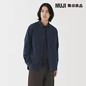 【MUJI 無印良品】男水洗牛津布扣領長袖襯衫 M 深藍