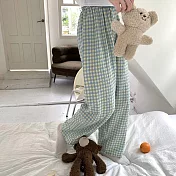 【AnZa】棉料小格子居家服休閒褲長褲(4色)    FREE 水綠