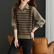 【MsMore】 假兩件上衣時尚長袖針織衫# 125535 FREE 卡其色