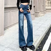 【MsMore】 美式復古貓須直筒牛仔褲# 125877 S 牛仔藍色