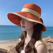 日本 BEAUTYJAPAN 純棉抗UV可塑型可拆卸防風繩蝴蝶結寬檐防曬帽BJ2152 磚紅色