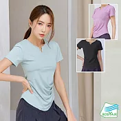 【BODYAIR嚴選】修小V臉側抽褶短袖上衣(瑜珈.慢跑.運動.健身.透氣.舞蹈.運動服) S 綠