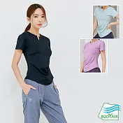 【BODYAIR嚴選】修小V臉側抽褶短袖上衣(瑜珈.慢跑.運動.健身.透氣.舞蹈.運動服) S 黑