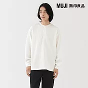 【MUJI 無印良品】男速乾鬆餅紋亨利領長袖T恤 S 柔白