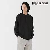 【MUJI 無印良品】男速乾鬆餅紋亨利領長袖T恤 S 黑色