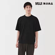 【MUJI 無印良品】男輕量裏毛圓領五分袖T恤 S 黑色