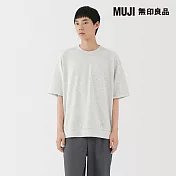 【MUJI 無印良品】男輕量裏毛圓領五分袖T恤 S 粉米