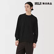 【MUJI 無印良品】男輕量裏毛圓領長袖T恤 S 黑色