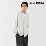 【MUJI 無印良品】男輕量裏毛V領開襟衫 S 粉米