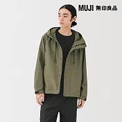 【MUJI 無印良品】男撥水加工連帽風衣外套 L 卡其綠