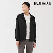 【MUJI 無印良品】女撥水加工可攜式連帽外套 M 黑色