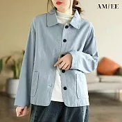 【AMIEE】休閒Polo領長袖短外套(KDCQ-443) L 藍色