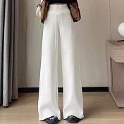【MsMore】 高腰窄版闊腿褲直筒休閒運動長褲# 125644 M 米白色