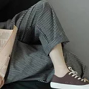 【ACheter】 棉麻懷舊條紋寬鬆長褲# 125686 M 條紋色