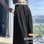 【MsMore】 竹節軟牛仔褲高腰直筒垂感長褲# 125978 M 黑色