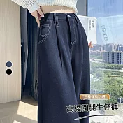 【MsMore】 竹節軟牛仔褲高腰直筒垂感長褲# 125978 M 藍色