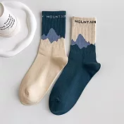 【AnZa】印花學生襪AB襪中筒襪短襪 不對襯字母襪(海藍)