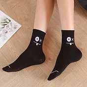 【AnZa】印花學生襪AB襪中筒襪短襪 大眼襪(黑色)