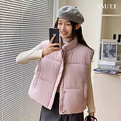 【AMIEE】寬鬆馬夾羽絨棉服背心(KDCQ-A01) M 粉紅色