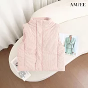 【AMIEE】立領燈芯絨拉鍊夾棉加厚無袖棉服馬甲背心(KDCQ-8332) M 粉紅色