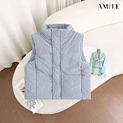 【AMIEE】立領燈芯絨拉鍊夾棉加厚無袖棉服馬甲背心(KDCQ-8332) M 藍色