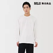 【MUJI 無印良品】男水洗粗織圓領長袖T恤 M 白色